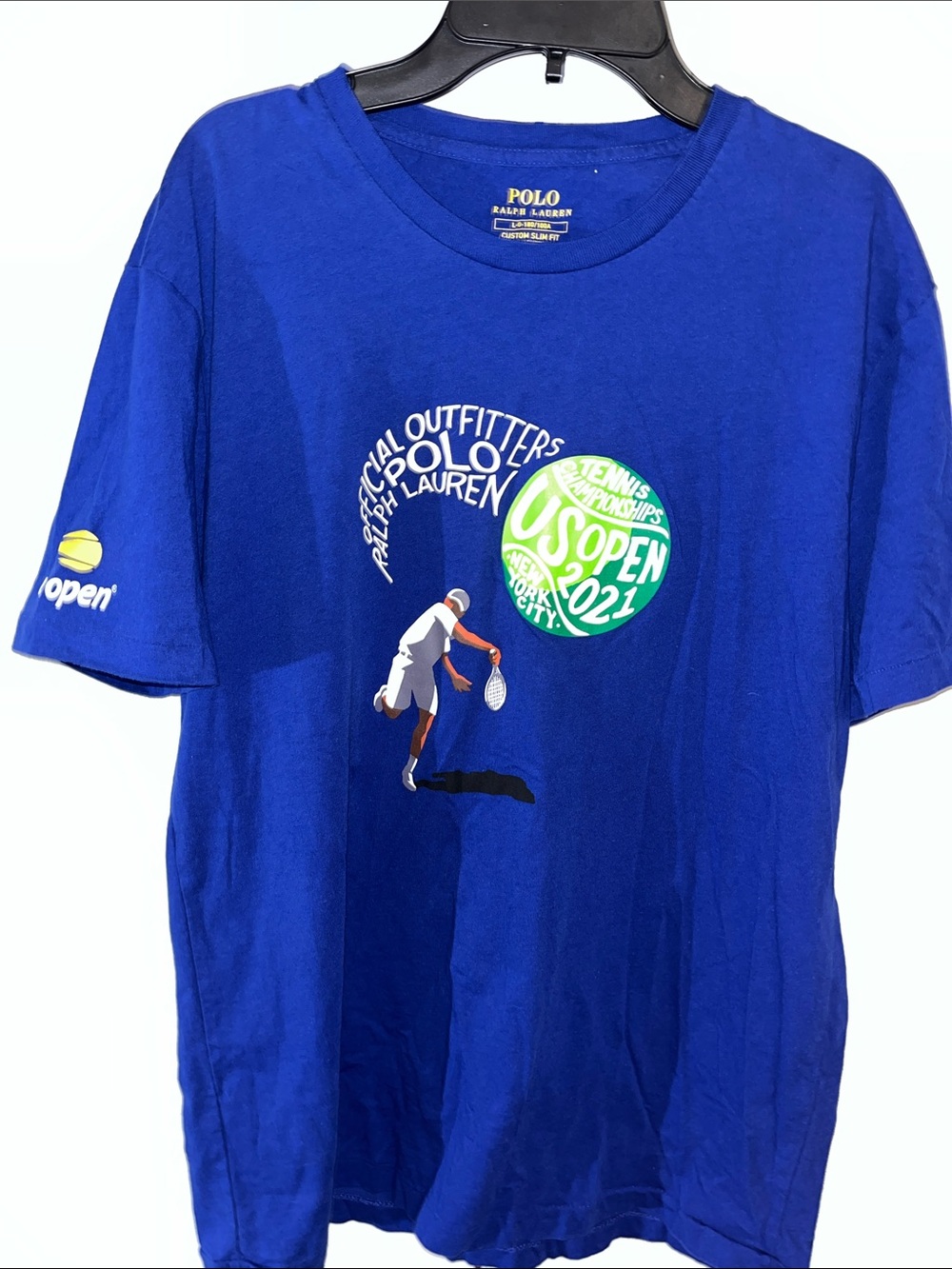Blue 2021 US Open Polo Ralph Lauren New York City tennis shirt L Custom Fit (M)